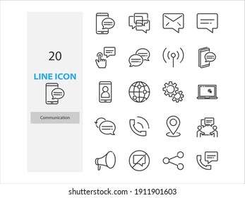 set of communication thin line icons, talk, contact