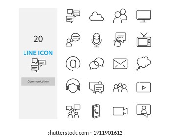 set of communication thin line icons, talk, contact