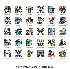 Set of communication thin line and pixel perfect icons for any web and app project. 