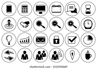 Set of communication vector icons for web site design, mobile app, business, banking, project, presentation, infographic, online market. Isolated elements on white background.