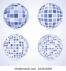 Set of communication vector spheres. Isolated 3d globe icons.Balls with different opacity effect elements.