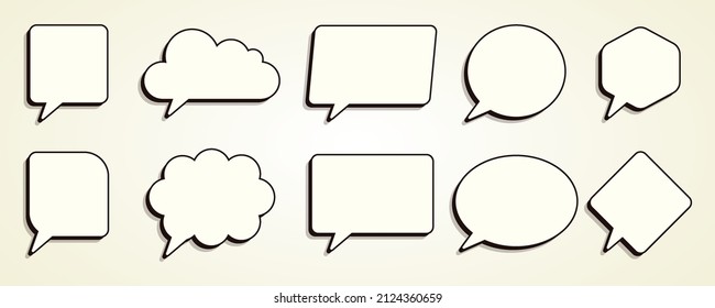 set communication white bubble speech paper style chat icon collection in minimalist background