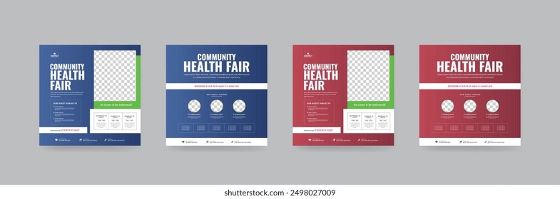 Set von Community Gesundheit Fair Square Banner Design. Geeignet für medizinische Gesundheit und Gesundheit live Webinar Quadrat Flyer. Perfekt für jedes Poster, Webbanner oder Social-Media-Post. EPS-Vektor