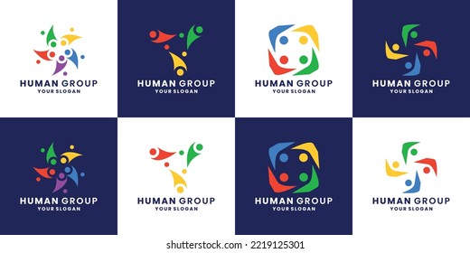 set of community logo design human, people, team work, group, connection