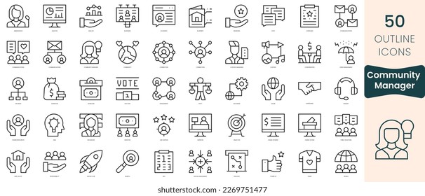 Set of community manager icons. Thin linear style icons Pack. Vector Illustration