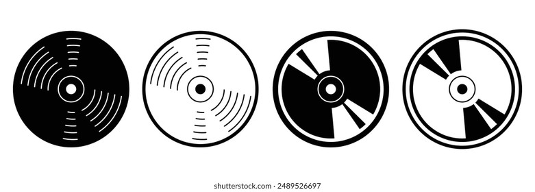 Set of Compact disc icon collection. Music disc cassette symbol. Vector illustration.