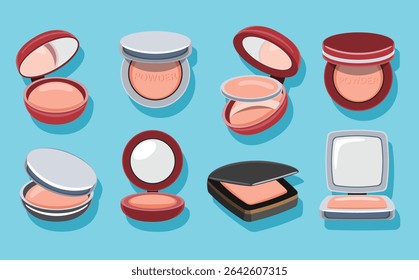 Set of Compact Face Powders Makeup Cosmetic Illustration