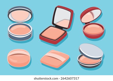 Set of Compact Face Powders Makeup Cosmetic Illustration