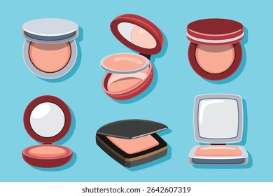Set of Compact Face Powders Makeup Cosmetic Illustration