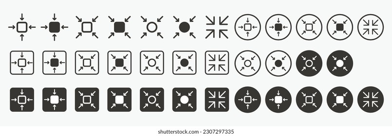 Set of compact icons. Meeting point icons collection. small compress size symbol. assembly place sign - Stock vector