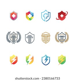 Set of company branding designs, shield protection concept icons isolated on white background