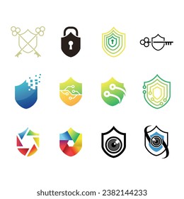 Set of company branding designs, shield protection concept icons isolated on white background