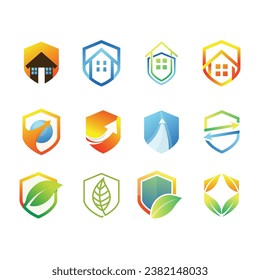 Set of company branding designs, shield protection concept icons isolated on white background