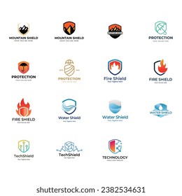 Set of company branding designs, shield protection concept icons isolated on white background