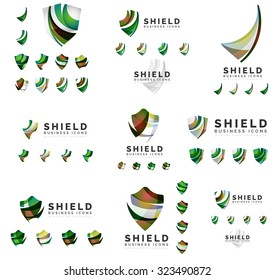 Set of company logotype branding designs, shield protection concept icons isolated on white