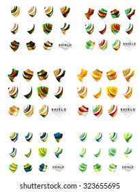 Set of company logotype branding designs, shield protection concept icons isolated on white