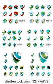 Set of company logotype branding designs, shield protection concept icons isolated on white