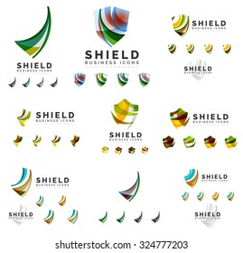 Set of company logotype branding designs, shield protection concept icons isolated on white