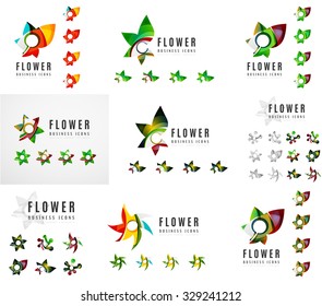 Set of company logotype branding designs, flower blooming concept icons isolated on white