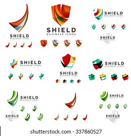 Set of company logotype branding designs, shield protection concept icons isolated on white