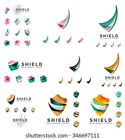 Set of company logotype branding designs, shield protection concept icons isolated on white