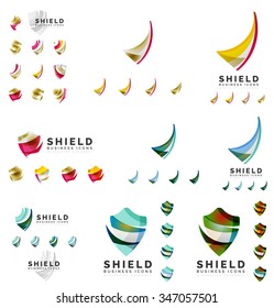 Set of company logotype branding designs, shield protection concept icons isolated on white