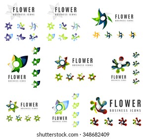 Set of company logotype branding designs, flower blooming concept icons isolated on white