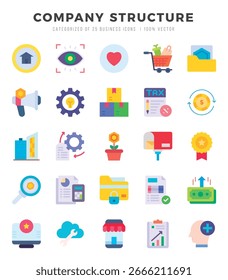 Conjunto de iconos de estructura de empresa. Paquete simple de iconos de estilo de arte plano. Ilustración vectorial.