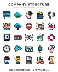 Set of Company Structure Icons. Simple Lineal Color art style icons pack.
