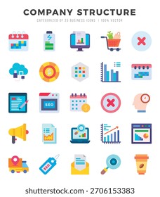 Conjunto de iconos de estructura de empresa. Ilustración vectorial.