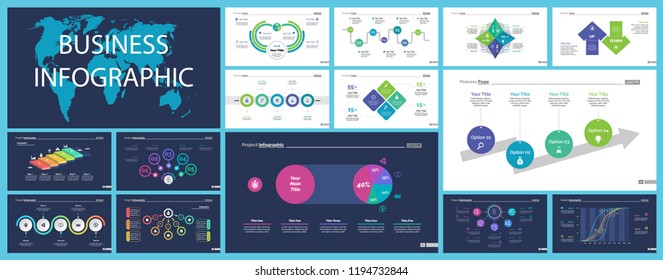 Set of company structure and workflow concept infographic charts. Business diagrams for presentation slide templates. For corporate report, advertising, banner and brochure design.
