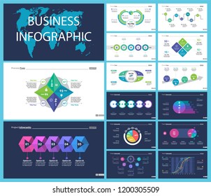 Set of company structure and workflow concept infographic charts. Business diagrams for presentation slide templates. For corporate report, advertising, banner and brochure design.