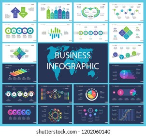 Set of company structure and workflow concept infographic charts. Business diagrams for presentation slide templates. For corporate report, advertising, banner and brochure design.