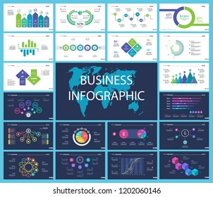Set of company structure and workflow concept infographic charts. Business diagrams for presentation slide templates. For corporate report, advertising, banner and brochure design.