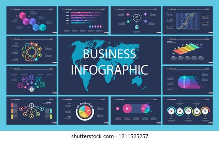 Set of company structure and workflow concept infographic charts. Business diagrams for presentation slide templates. For corporate report, advertising, banner and brochure design.