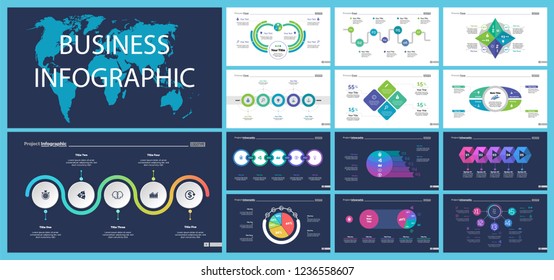 Set of company structure and workflow concept infographic charts. Business diagrams for presentation slide templates. For corporate report, advertising, banner and brochure design.