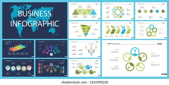 Set of company structure and workflow concept infographic charts. Business diagrams for presentation slide templates. For corporate report, advertising, banner and brochure design.