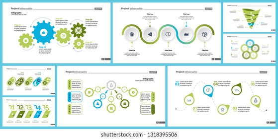 Set of company structure and workflow concept infographic charts. Business diagrams for presentation slide templates. For corporate report, advertising, banner and brochure design.