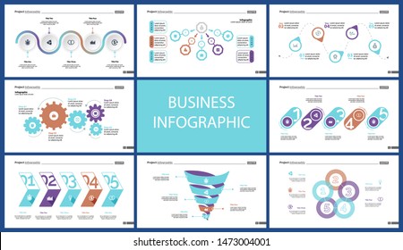Set of company structure and workflow concept infographic charts. Business diagrams for presentation slide templates. For corporate report, advertising, banner and brochure design.