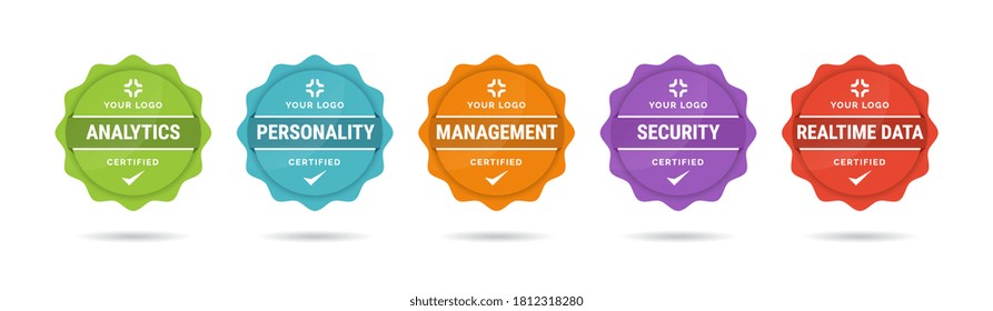 Set of company training badge certificates to determine based on criteria. Vector illustration certified logo design.