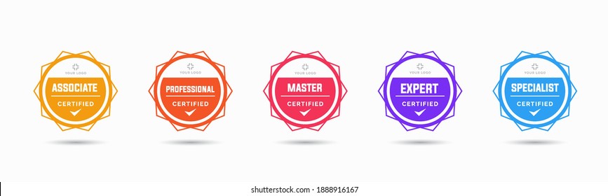 Set of company training badge certificates to determine based on criteria. Vector illustration certified logo geometric design.