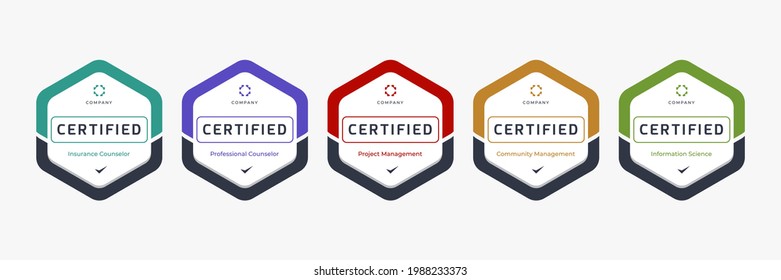 Set of company training badge certificates to determine based on criteria. Vector illustration certified logo design. - Shutterstock ID 1988233373