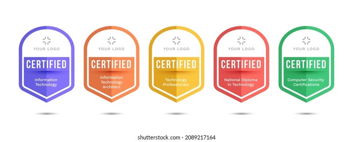 Conjunto de certificados de identificación de formación de la empresa para determinar en función de los criterios. Diseño de logotipo con certificación de ilustración vectorial.