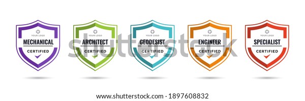 Set of company training badge certificates to\
determine based on criteria. Vector illustration certified logo\
design template.