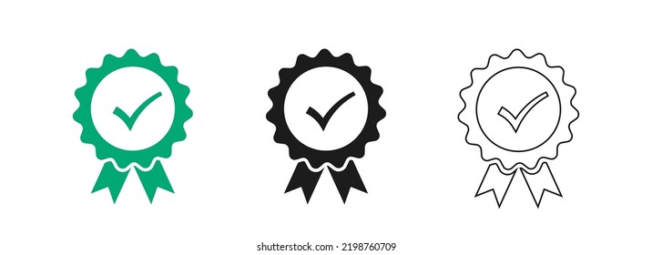 Set the company's product quality certificate is compliant, the check mark symbol represents the standard quality control. Vector illustration.