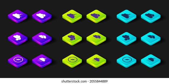 Set Compass, Cloud with rain and moon, Sun cloud weather and  icon. Vector