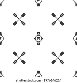 Set Compass, Diving watch and Paddle on seamless pattern. Vector