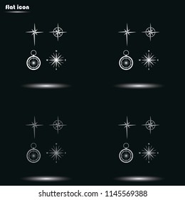 Set of compass flat grayscale vector icon. Windrose illustration.