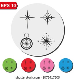 Set of compass flat round colorful vector icon. Windrose illustration.