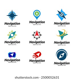 Set of Compass Global Globe Earth Adventure GPS navigation logo design. Vector Illustration